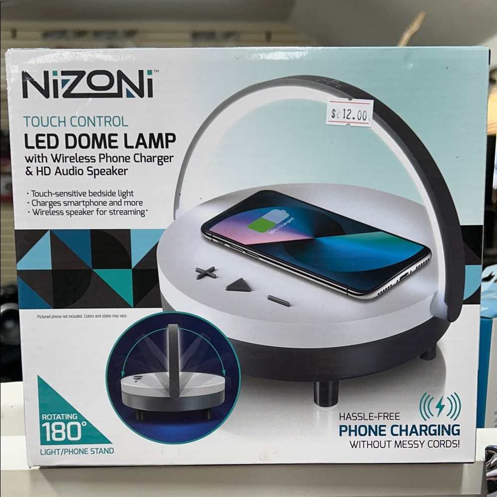 Touch Control LED Dome Lamp with Wireless Phone Charger - Black and White